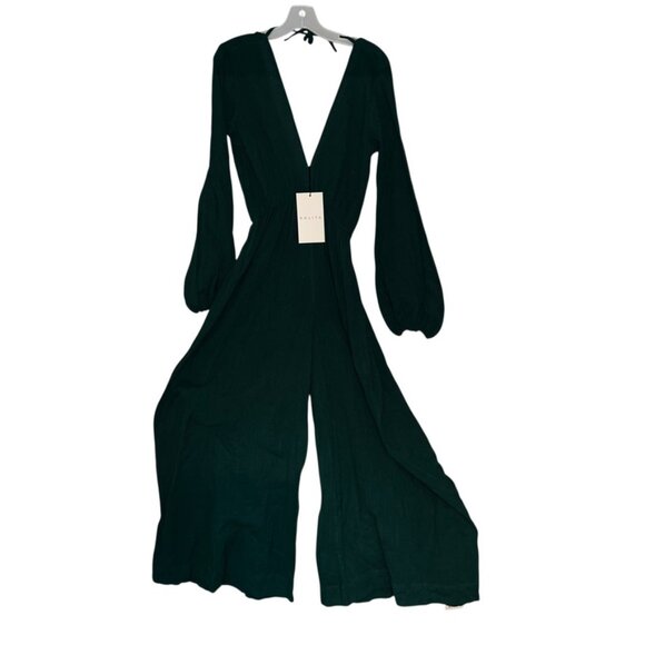 Kalita NEW NWT teal Deep V balloon sleeve jumpsuit M - Picture 1 of 4